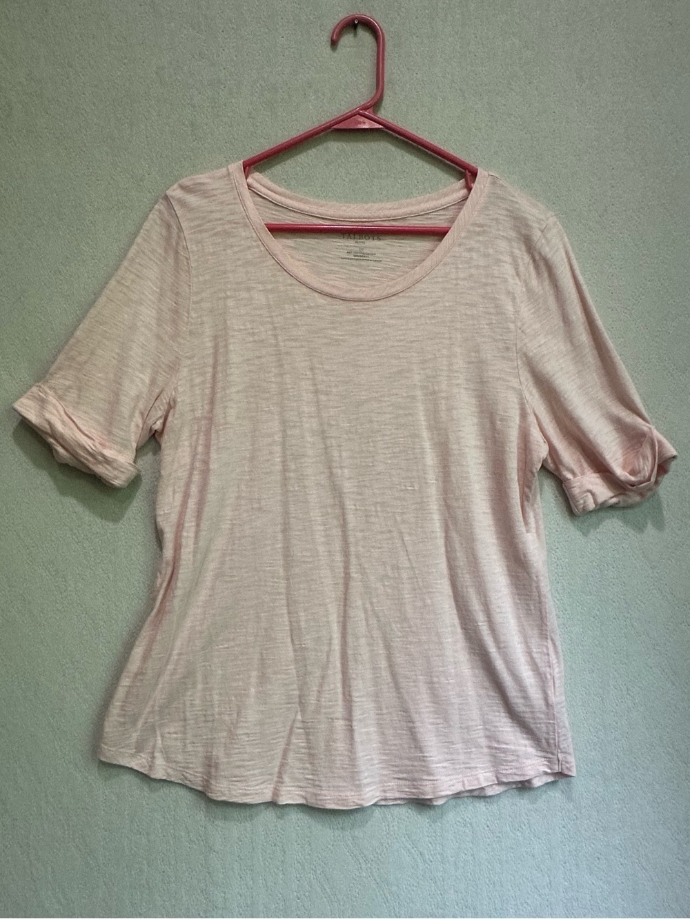 Talbots Women's Petal Light Pink Modal Crewneck Short Sleeve Tee Slub Sz LP